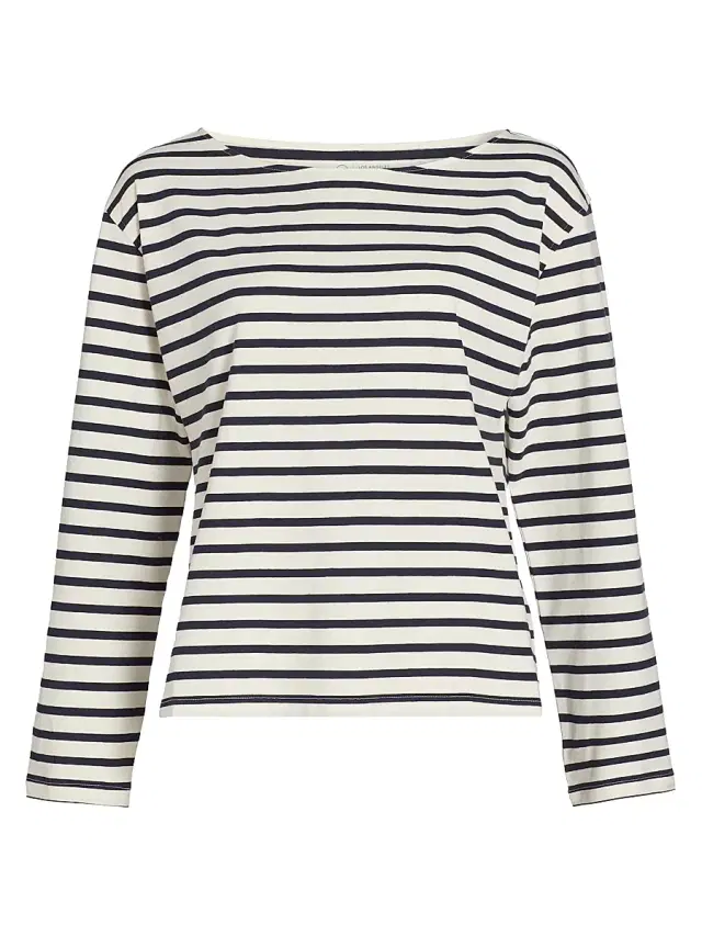 AG Jeans Women's Annie Striped Stretch-Cotton T-Shirt - Powder Pacific Navy