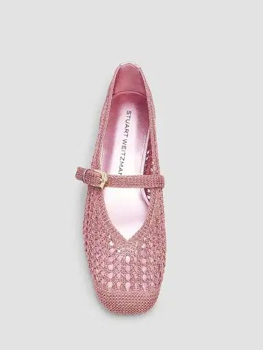 Stuart Weitzman Women's Leora Leather-Trim Crochet Mary Janes - Soft Rose - Size 9.5 | Thumbnail 3