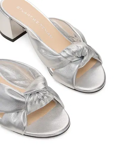 Stuart Weitzman Women's Soplaya 50MM Block Slide Sandals - Silver | Thumbnail 4