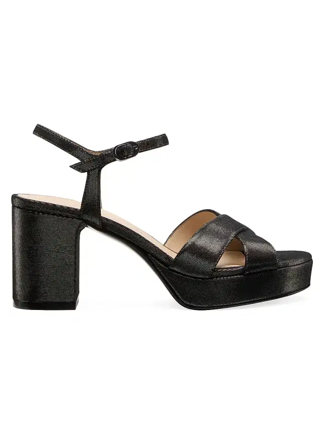 Stuart Weitzman Women's Dayna 80MM Textured Leather Platform Sandals - Gunmetal