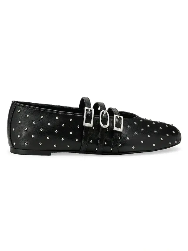 Stuart Weitzman Women's Sostud Studded Leather Mary Janes - Black