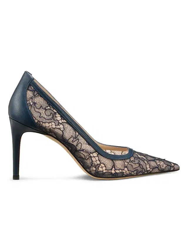 Stuart Weitzman Women's Stuart Power 85MM Floral Lace Leather Pumps - Deep Sea Blue
