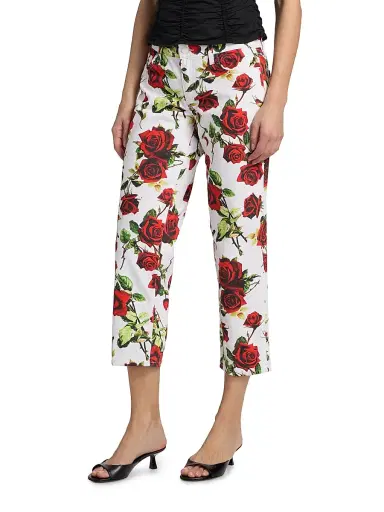 L'AGENCE Women's Blaine Rose-Print Low-Rise Stovepipe Jeans - White Red Romantic Rose | Thumbnail 4 L'AGENCE Women's Blaine Rose-Print Low-Rise Stovepipe Jeans - White Red Romantic Rose | Thumbnail 4