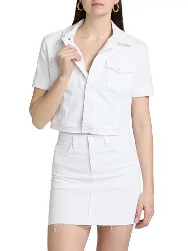L'Agence Women's Kirstie Stretch Cotton Short-Sleeve Crop Jacket - Blanc - Size Large | Thumbnail 3