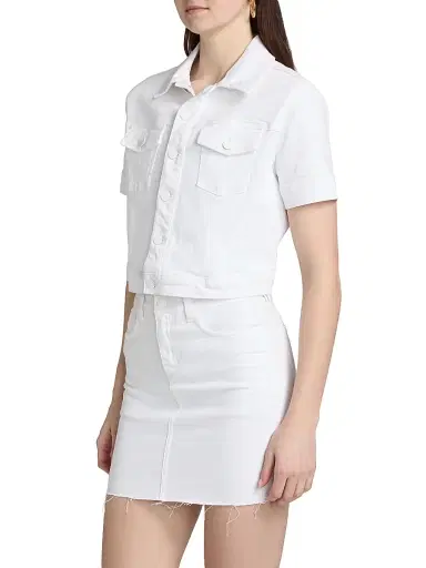 L'Agence Women's Kirstie Stretch Cotton Short-Sleeve Crop Jacket - Blanc - Size Large | Thumbnail 4