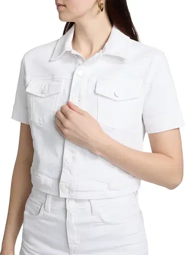 L'Agence Women's Kirstie Stretch Cotton Short-Sleeve Crop Jacket - Blanc - Size Large | Thumbnail 6
