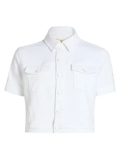 L'Agence Women's Kirstie Stretch Cotton Short-Sleeve Crop Jacket - Blanc - Size Large | Thumbnail 1