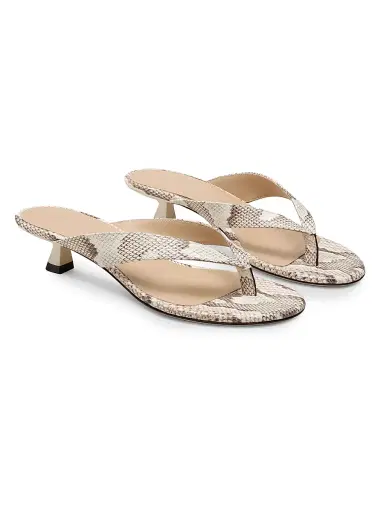 Stuart Weitzman Women's Rio Sleek 35MM Snake-Print Kitten-Heel Sandals - Cream | Thumbnail 2