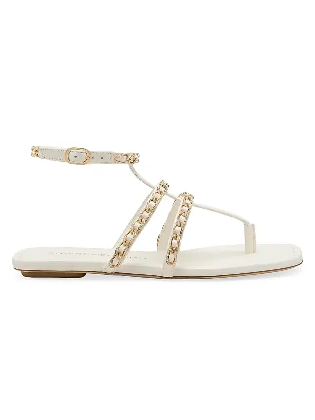 Stuart Weitzman Women's Soluxe Crystal-Embellished Leather Flat Sandals - Cream