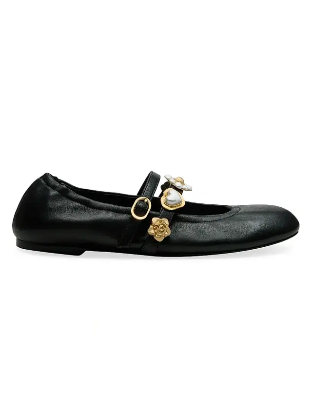 Stuart Weitzman Women's Socharming Leather Mary Jane Ballet Flats - Black