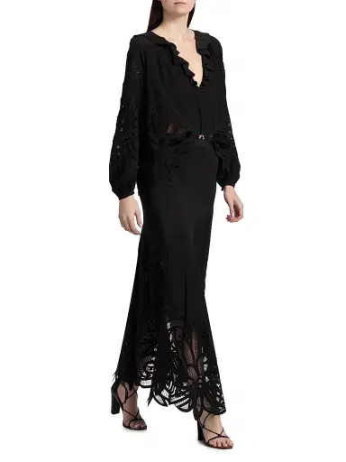 Ulla Johnson Women's Oona Silk Lace-Hem Maxi Skirt - Noir - Size 8 | Thumbnail 2 Ulla Johnson Women's Oona Silk Lace-Hem Maxi Skirt - Noir - Size 8 | Thumbnail 2