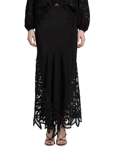 Ulla Johnson Women's Oona Silk Lace-Hem Maxi Skirt - Noir - Size 8 | Thumbnail 3 Ulla Johnson Women's Oona Silk Lace-Hem Maxi Skirt - Noir - Size 8 | Thumbnail 3
