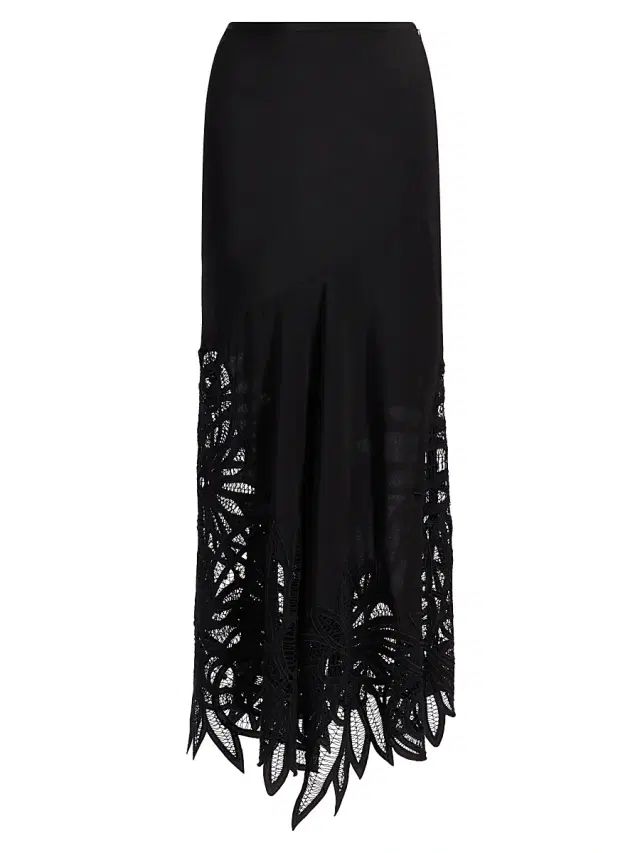 Ulla Johnson Women's Oona Silk Lace-Hem Maxi Skirt - Noir