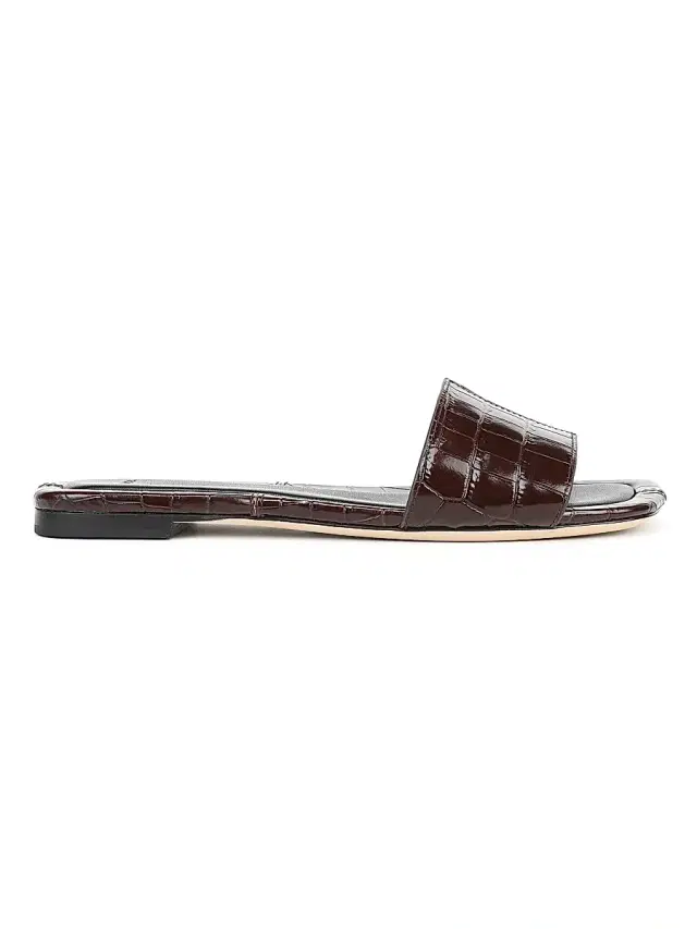 Vince Women's Valeria Croc-Embossed Leather Slides - Cacao Brown  Sandals