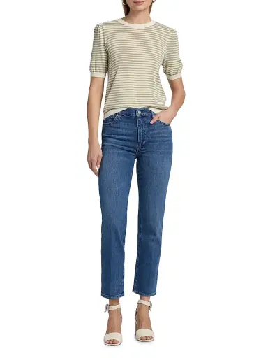 Frame Women's The Striped Gathered Short-Sleeve Sweater - Sage Multi - Size XL | Thumbnail 2 Frame Women's The Striped Gathered Short-Sleeve Sweater - Sage Multi - Size XL | Thumbnail 2