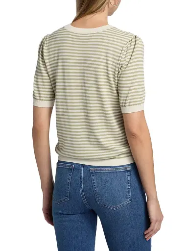 Frame Women's The Striped Gathered Short-Sleeve Sweater - Sage Multi - Size XL | Thumbnail 5 Frame Women's The Striped Gathered Short-Sleeve Sweater - Sage Multi - Size XL | Thumbnail 5