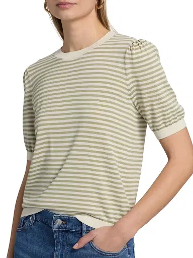 Frame Women's The Striped Gathered Short-Sleeve Sweater - Sage Multi - Size XL | Thumbnail 6 Frame Women's The Striped Gathered Short-Sleeve Sweater - Sage Multi - Size XL | Thumbnail 6