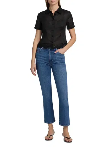 Frame Women's The Embroidered Seaside Lace-Trim Button-Front Shirt - Black - Size Large | Thumbnail 2