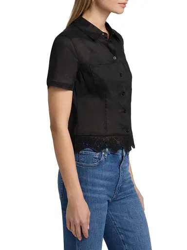Frame Women's The Embroidered Seaside Lace-Trim Button-Front Shirt - Black - Size Large | Thumbnail 4