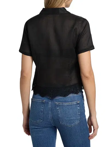 Frame Women's The Embroidered Seaside Lace-Trim Button-Front Shirt - Black - Size Large | Thumbnail 5