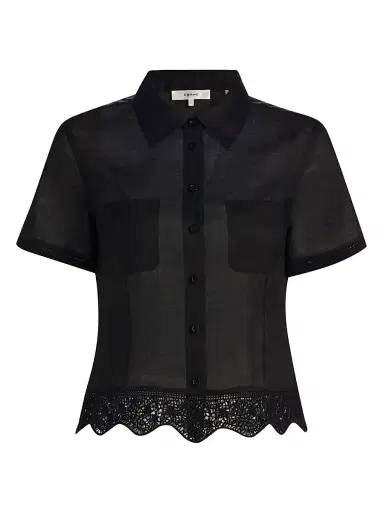 Frame Women's The Embroidered Seaside Lace-Trim Button-Front Shirt - Black - Size Large | Thumbnail 1