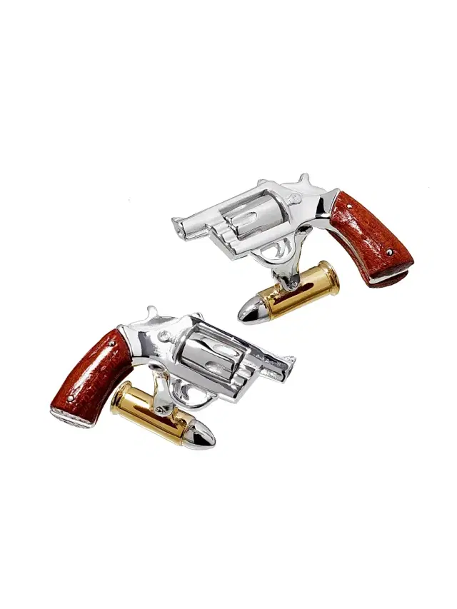 Jan Leslie Men's Pistol Wood Handle 24K Yellow Gold Vermeil & Sterling Silver Cufflinks - Brown