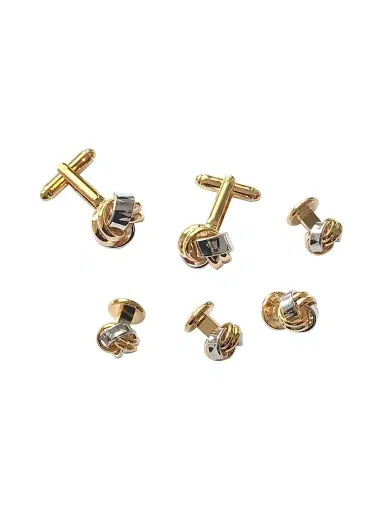 Link Up Men's Classic Knot Cufflinks & Studs Set - Silver | Thumbnail 1