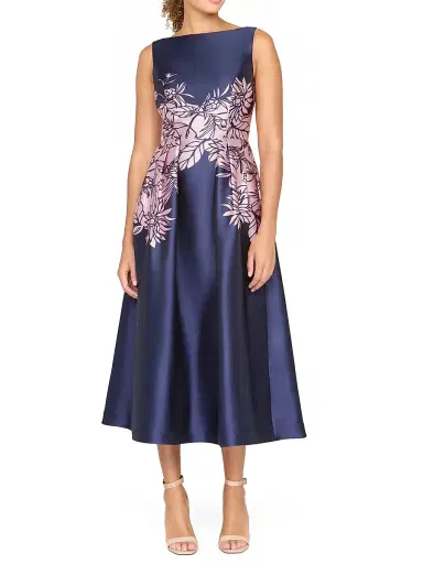 Kay Unger Women's Evaline Satin Tea-Length Dress | Thumbnail 2