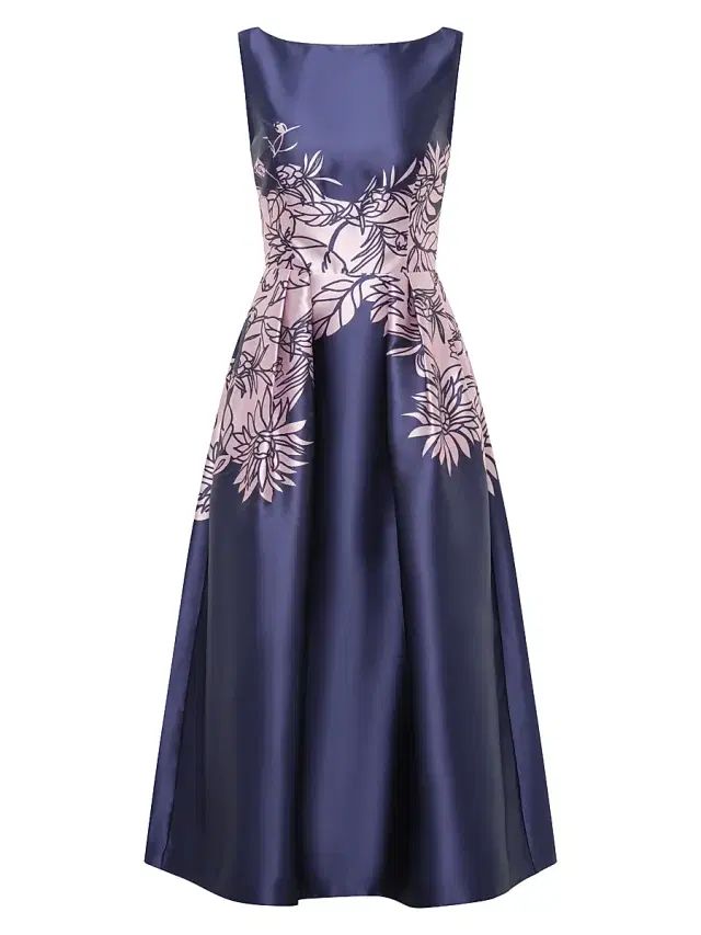 Kay Unger Women's Evaline Satin Tea-Length Dress - Deep Navy