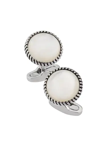 Link Up Men's Round Mother Of Pearl Rope Border Cufflinks | Thumbnail 2 Link Up Men's Round Mother Of Pearl Rope Border Cufflinks | Thumbnail 2