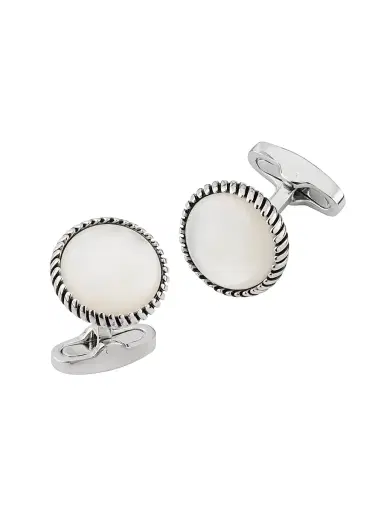 Link Up Men's Round Mother Of Pearl Rope Border Cufflinks | Thumbnail 1 Link Up Men's Round Mother Of Pearl Rope Border Cufflinks | Thumbnail 1