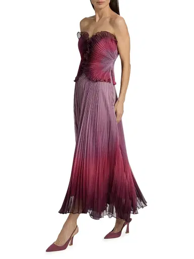 AMUR Women's Delyth Pleated Strapless Tea-Length Dress - Ombre Petal | Thumbnail 2