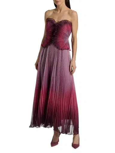 AMUR Women's Delyth Pleated Strapless Tea-Length Dress - Ombre Petal | Thumbnail 3