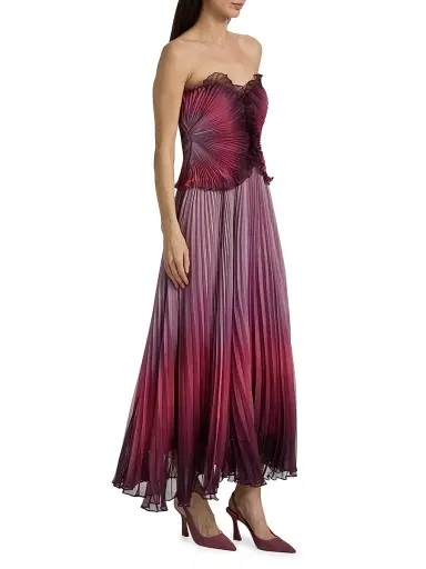 AMUR Women's Delyth Pleated Strapless Tea-Length Dress - Ombre Petal | Thumbnail 4