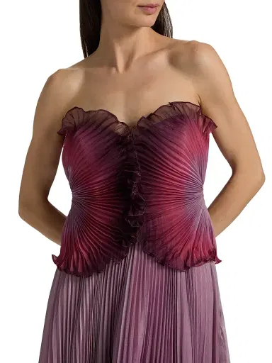 AMUR Women's Delyth Pleated Strapless Tea-Length Dress - Ombre Petal | Thumbnail 6