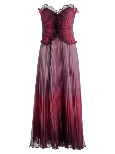 AMUR Women's Delyth Pleated Strapless Tea-Length Dress - Ombre Petal | Thumbnail 1