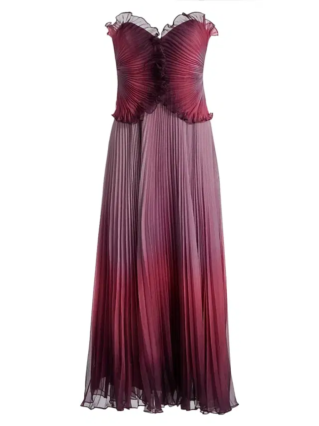 AMUR Women's Delyth Pleated Strapless Tea-Length Dress - Ombre Petal