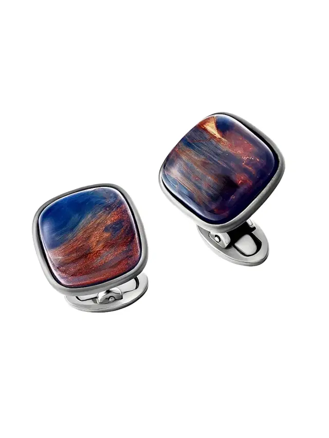 Jan Leslie Men's Pietersite & Gunmetal Sterling Silver Square Cufflinks - Brown Multi