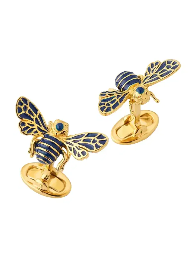 Jan Leslie Men's 18K Gold Vermeil & Blue Enamel Bee Cufflinks - Blue