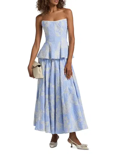 Markarian Women's Lola Floral-Embroidered Pinstripe Peplum Top | Thumbnail 2 Markarian Women's Lola Floral-Embroidered Pinstripe Peplum Top | Thumbnail 2