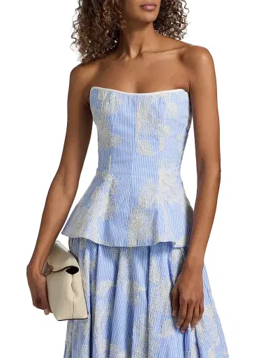 Markarian Women's Lola Floral-Embroidered Pinstripe Peplum Top | Thumbnail 3 Markarian Women's Lola Floral-Embroidered Pinstripe Peplum Top | Thumbnail 3