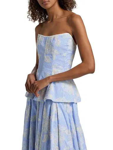 Markarian Women's Lola Floral-Embroidered Pinstripe Peplum Top | Thumbnail 4 Markarian Women's Lola Floral-Embroidered Pinstripe Peplum Top | Thumbnail 4