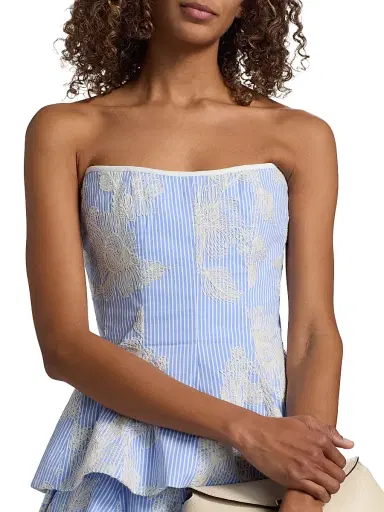 Markarian Women's Lola Floral-Embroidered Pinstripe Peplum Top | Thumbnail 6 Markarian Women's Lola Floral-Embroidered Pinstripe Peplum Top | Thumbnail 6