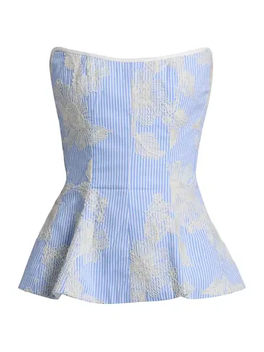 Markarian Women's Lola Floral-Embroidered Pinstripe Peplum Top | Thumbnail 1 Markarian Women's Lola Floral-Embroidered Pinstripe Peplum Top | Thumbnail 1
