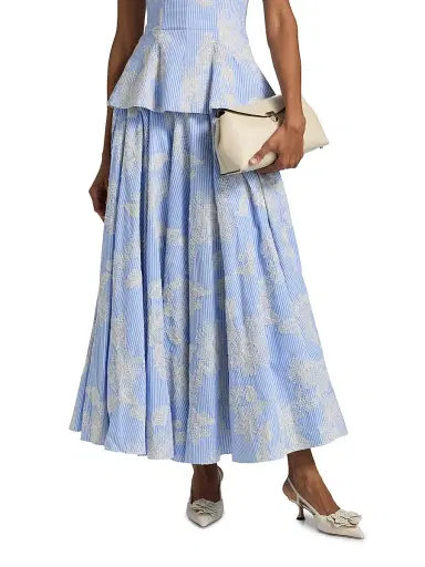 Markarian Women's Soleil Floral-Embroidered Pinstripe Midi-Skirt | Thumbnail 3 Markarian Women's Soleil Floral-Embroidered Pinstripe Midi-Skirt | Thumbnail 3
