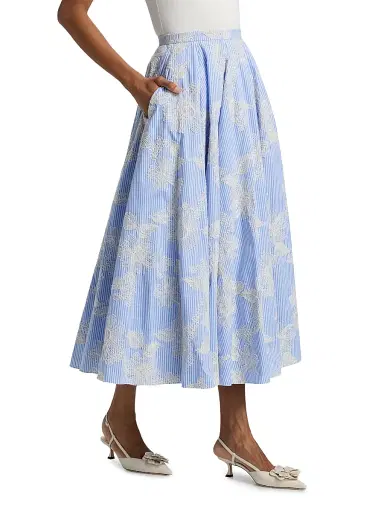Markarian Women's Soleil Floral-Embroidered Pinstripe Midi-Skirt | Thumbnail 4 Markarian Women's Soleil Floral-Embroidered Pinstripe Midi-Skirt | Thumbnail 4