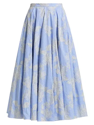 Markarian Women's Soleil Floral-Embroidered Pinstripe Midi-Skirt | Thumbnail 1 Markarian Women's Soleil Floral-Embroidered Pinstripe Midi-Skirt | Thumbnail 1