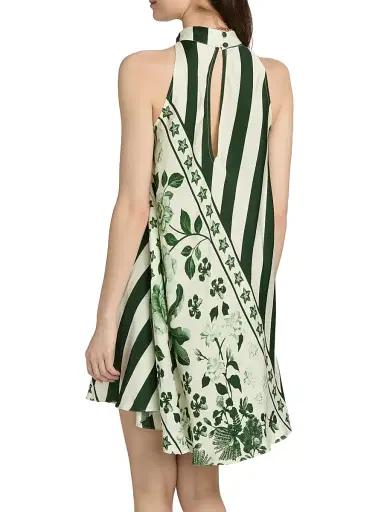 VERANDAH Women's Pushpanjali Bias Print Minidress - Ivory Emerald Palm Mono Panel - Size Large | Thumbnail 5