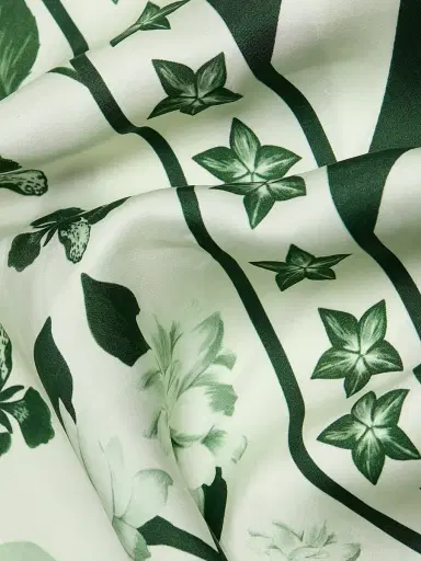 VERANDAH Women's Pushpanjali Bias Print Minidress - Ivory Emerald Palm Mono Panel - Size Large | Thumbnail 7