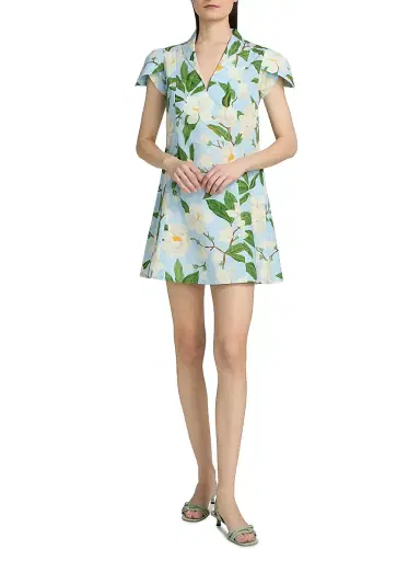 VERANDAH Women's Pushpanjali Magnolia Petal-Sleeve Minidress - Ice Blue Magnolia - Size Large | Thumbnail 2 VERANDAH Women's Pushpanjali Magnolia Petal-Sleeve Minidress - Ice Blue Magnolia - Size Large | Thumbnail 2
